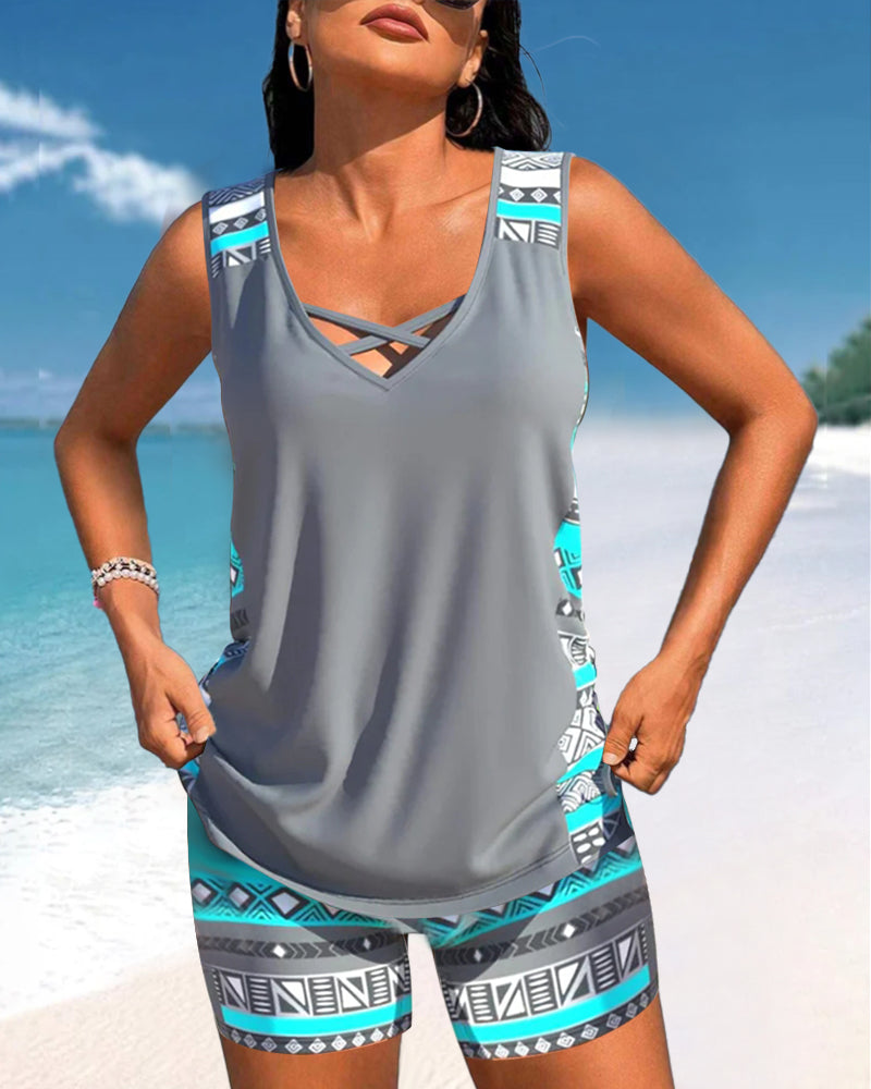 Lulu™ | Tankini met geometrische print en V-hals