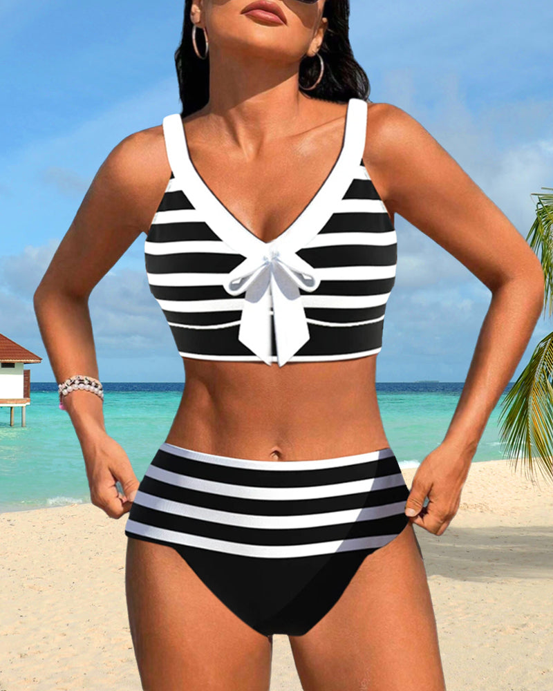 Keyla™ | Gestreepte hoge taille bikini
