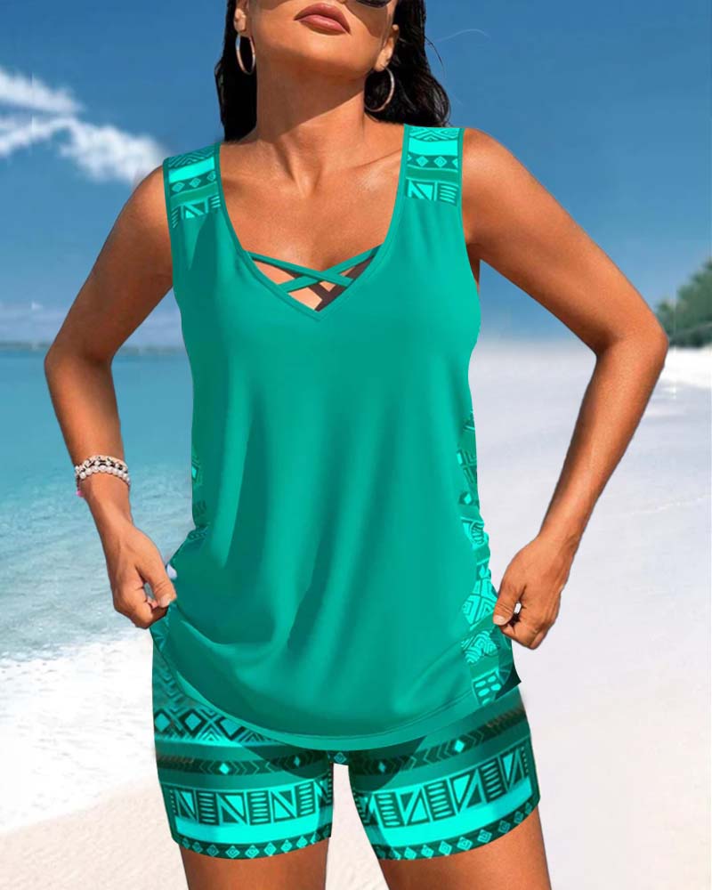 Lulu™ | Tankini met geometrische print en V-hals