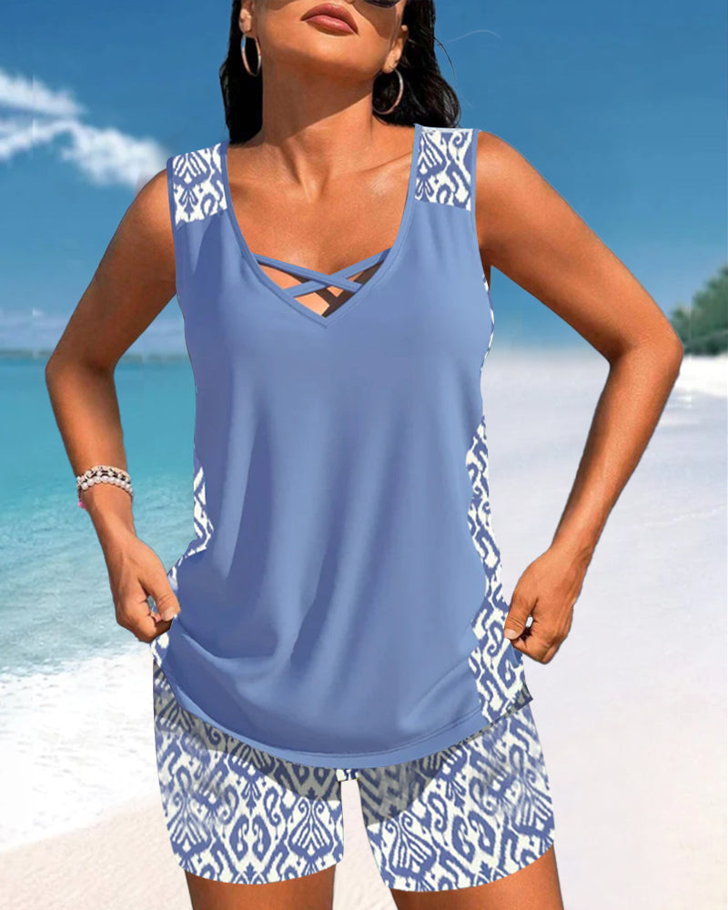 Lulu™ | Tankini met geometrische print en V-hals