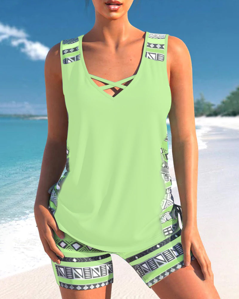 Lulu™ | Tankini met geometrische print en V-hals