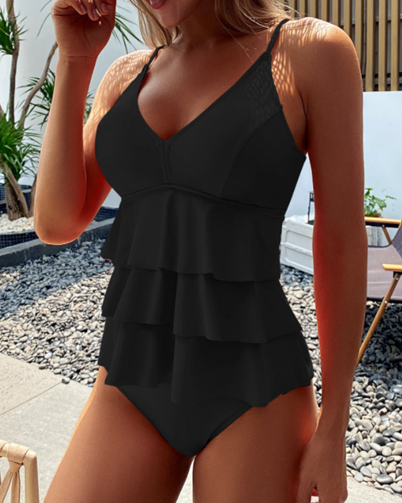 Marina™ | Tankini met volants in effen kleur