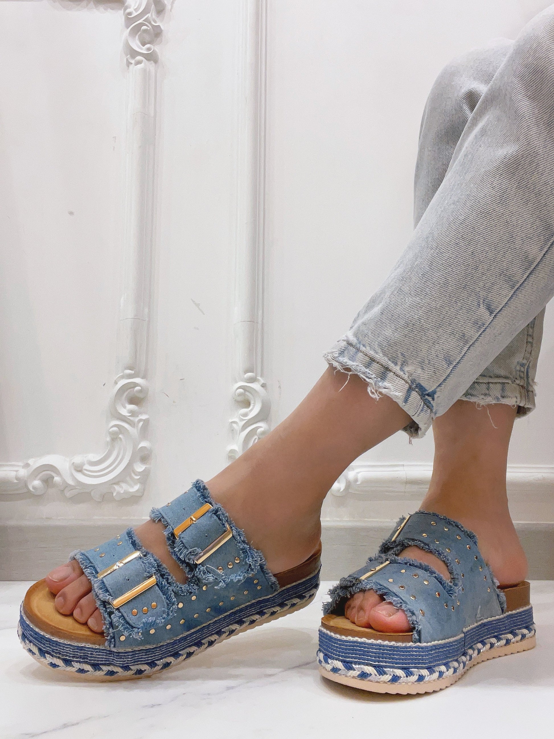 Demi Denim Slides